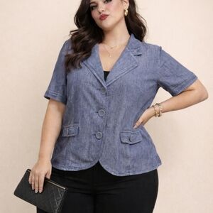 Studio 1940 | Cute Button-Front Linen Blend Top | Denim Look | XL